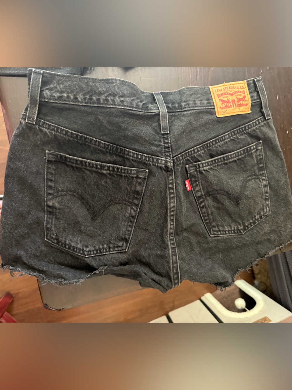 Levi's Black Denim Raw-Hem High-Waist Shorts
